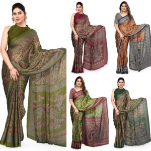 Women's Plain Weave Chiffon Abstract printed Saree with Blouse Piece