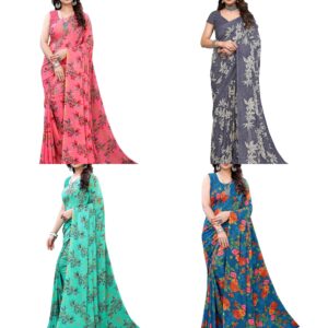 Women's Georgette Floral Printed Saree With Unstitched Blouse Piece