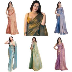 Women's Soft Fandy Silk Saree With Hand Work Lace Boarder & Comes With Unstitched Blouse Piece