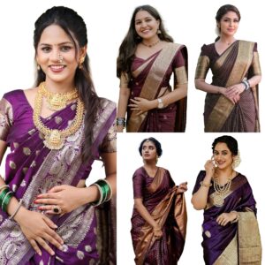 Women's Maroon Banarasi Kanchipuram Art Silk Saree for Women – Traditional Wedding & Party Saree with Blouse Piece