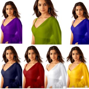 Women's Plain Pure Georgette Saree With Unstitched Blouse Piece (Rocky Aur Rani Ki Prem Kahani Alia Bhatt Saree)