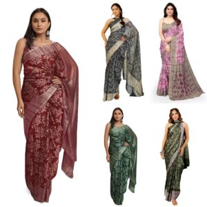 Women's Chiffon Floral Printed Saree with Blouse Piece