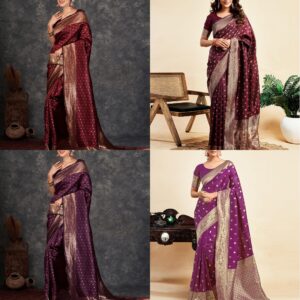 Women's Banarasi Soft Silk Saree Pure Silk with Unstitched Blouse Piece