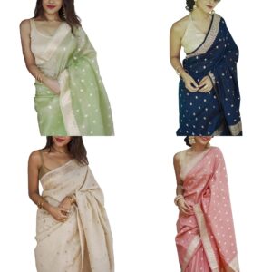 Women's Lavander Banarasi Kanchipuram Art Silk Saree for Women – Traditional Wedding & Party Saree with Blouse Piece