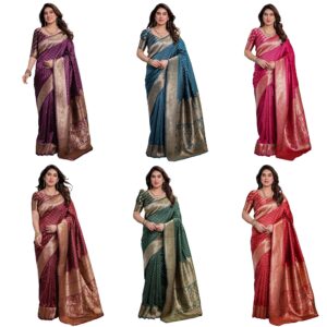 Women’s Pure Kanjivaram Silk Saree with Rich Zari Weave & Blouse