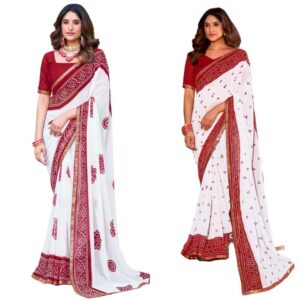 Women's Georgette Bandhani Printed Saree With Unstitched Blouse Piece