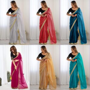 Women's Shimmer Net Sequence Embroidery Lace Saree for With Unstitched Blouse Piece