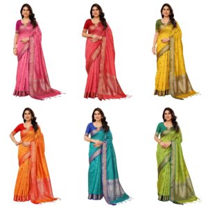 Women's Cotton Silk Jacquard Boardered Saree With Unstitched Blouse Piece