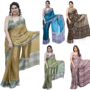 Women's Chiffon Geometric Printed Saree with Blouse Piece
