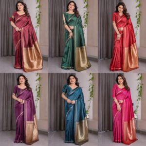 Women’s Pure Kanjivaram Silk Saree with Rich Zari Weave & Blouse