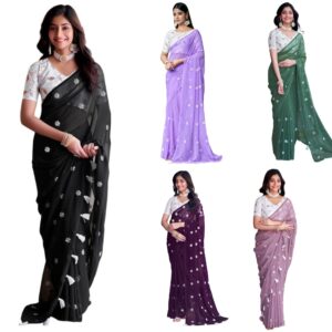 Women's Georgette Embroidery Saree With Unstitched Blouse Piece