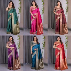 Women’s Pure Kanjivaram Silk Saree with Rich Zari Weave & Blouse