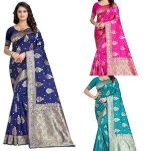 Women's Art Silk Navy Blue Kanchipuram Saree