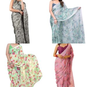 Women's Chiffon Floral Printed Saree with Blouse Piece