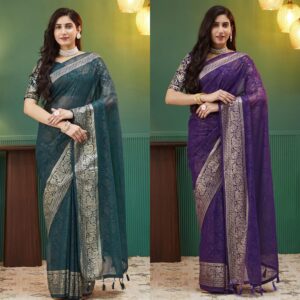 Women's Georgette Foil Printed Saree With Unstitched Blouse Piece