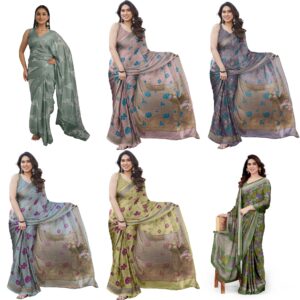 Women's Fancy Chiffon Floral Printed Saree with Blouse Piece