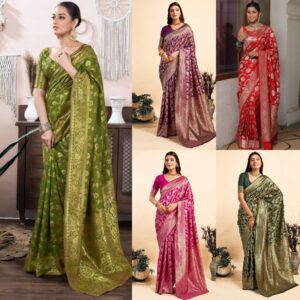Women's Banarasi Silk Saree Pure Silk Saree With Unstitched Blouse Piece