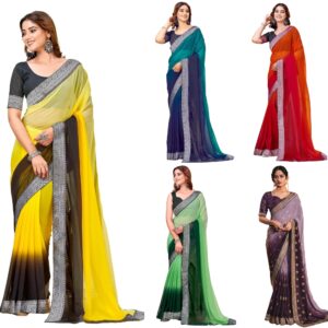 Women's Lace & Foil Printed Georgette Saree with Unstitched Blouse Piece