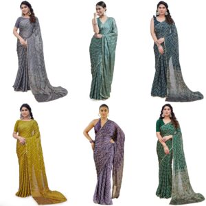 Women's Plain Weave Chiffon Georgette Floral Printed Foil Work Saree with Blouse Piece (Copy)