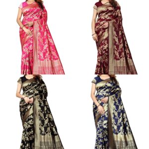 Women's Banarasi Saree Pure Kanjivaram Silk Saree Soft new ladies 2023 Design Wear Sarees Latest Cotton Party Sari collections With Blouse Piece