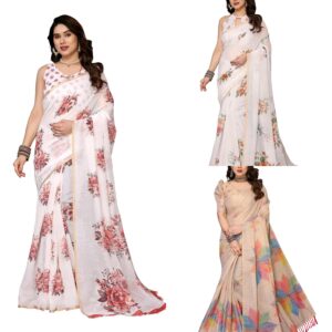 Women's Chanderi Floral Digital Print Chandheri Saree with Unstitched Blouse Material