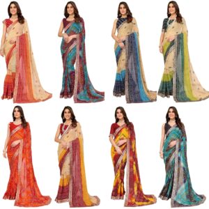 Women's Woven Latest Georgette Saree with Lace and Blouse Material
