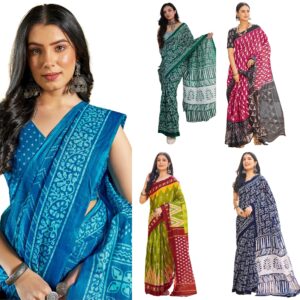Women's Cotton Printed Ready To Wear One Minute Saree With Unstitched Blouse Piece