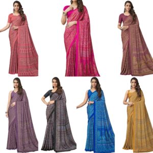 Women's Printed Silk Crepe Saree with Unstitched Blouse Piece
