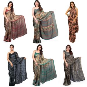 Women's Chiffon Floral Printed Saree with Blouse Piece