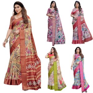 Women's Tussar Silk Kalamkari Printed Saree With Unstitched Blouse Piece