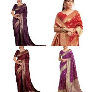 Women's Banarasi Soft Silk Saree Pure Silk with Unstitched Blouse Piece