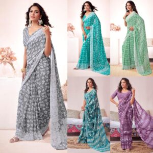Women's Floral Printed Georgette Saree with Unstitched Blouse Piece