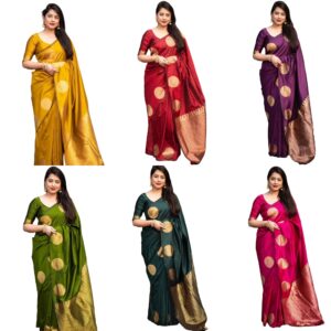 Women's Banarasi Kanjivaram Cotton Silk Woven Saree with Unstitched Blouse Material