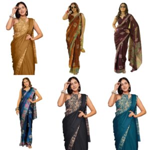 Women's Plain Weave Chiffon Abstrect Printed Saree with Blouse Piece