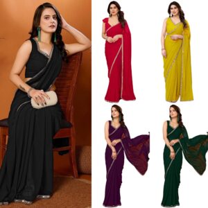 Women's Georgette Mirror Lace Saree With Unstitched Blouse Piece