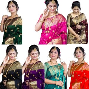 Women's Zari Woven Cotton Silk Jacquard Saree With Unstitched Blouse Material