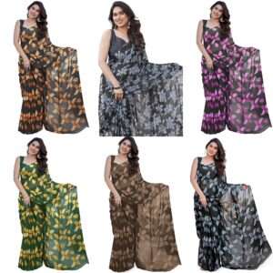 Women's Chiffon Floral Printed Saree with Blouse Piece