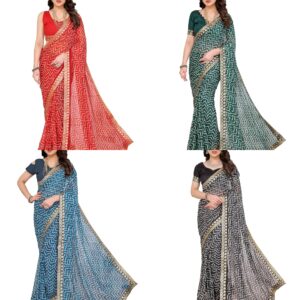 Women's Printed Georgette Printed Saree With Lace Border and Blouse Material