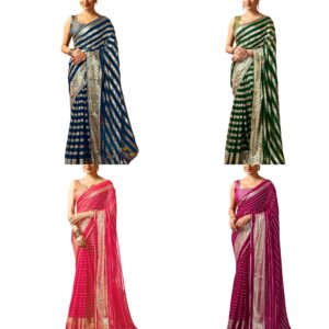 Women's Georgette Foil Printed Saree with Unstitched Blouse Piece