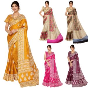 Women's Woven Printed Art Silk Saree with Unstitched Blouse Material