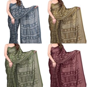 Women's Chiffon Block Printed Saree with Blouse Piece (Copy)