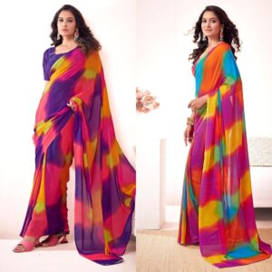 Women's Georgette Printed Saree With Unstitched Blouse Piece