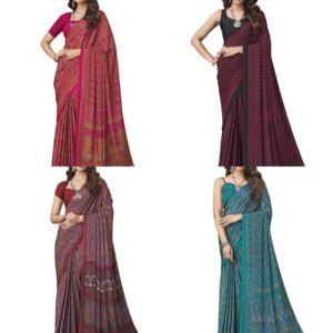 Women's Floral Printed Silk Crepe Saree with Unstitched Blouse Piece