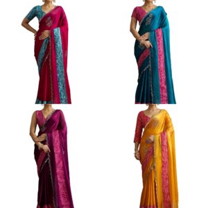 Women's Chiffon Embellished Saree With Unstitched Blouse Piece