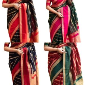 Women's Jacquard Latest Woven Printed Kanjivaram Banarasi Art Silk Saree with Unstitched Blouse Material-Suitable for All Indian Weddings and Festivals