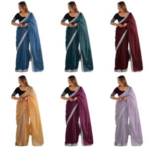 Women's Shimmer Organza Sequence Embroidery Saree With Unstitched Blouse Piece
