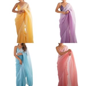Women's Chiffon Solid Saree With Unstitched Blouse Piece