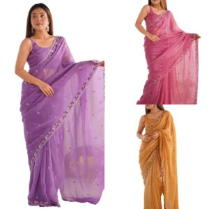 Women's Paper Silk Embroidered Saree With Unstitched Blouse