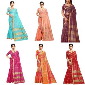 Women's Kota Doria Pure Cotton Saree With Unstiched Blouse Piece