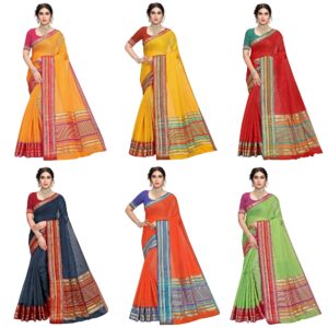 Women's Kota Doria Cotton Manipuri Saree With Unstitched Blouse Piece